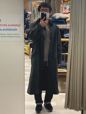 「Barbour（バブアー）のアイテム（ステンカラーコート）」を使った、yochiさん（メンズ・167cm）の冬コーディネート