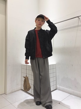 「SENSE OF PLACE by URBAN RESEARCH（センスオブプレイスバイアーバンリサーチ）のウールタッチストライプワイドフレアパンツ（その他パンツ）」を使った、dandayoさん（メンズ・166cm）の秋コーディネート