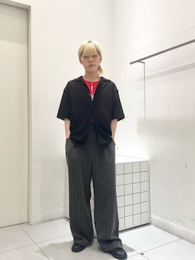 「SENSE OF PLACE by URBAN RESEARCH(センスオブプレイスバイアーバンリサーチ)のピンストライプタックワイドスラックス(その他パンツ、グレー系)」を使った、dandayoさん(メンズ・166cm)の夏コーディネート