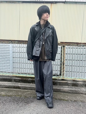「HARE」｜「アイテム（ライダースジャケット）」を使った、dandayoさん（メンズ・166cm）の秋コーディネート