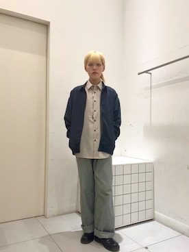 「SENSE OF PLACE by URBAN RESEARCH(センスオブプレイスバイアーバンリサーチ)のカツラギダブルワイドパンツ(その他パンツ、ブルー系)」を使った、dandayoさん(メンズ・166cm)の春コーディネート