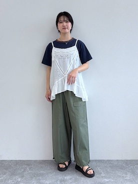 「studio CLIP（スタディオクリップ）の【daily CLIP】刺繍ミドルキャミブラウス（シャツ/ブラウス、ホワイト系）」を使った、rai2169さん（レディース・169cm）の夏コーディネート
