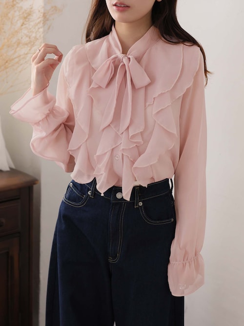 ULYSSES ブラウス シャツ フリルリボンシアーブラウス レディース
