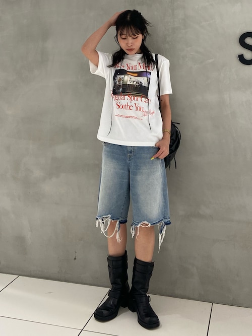 SLY デニムパンツ ハーフパンツ セール】THROW RIPPED HALF DENIM PT/BE リップド ハーフ デニム