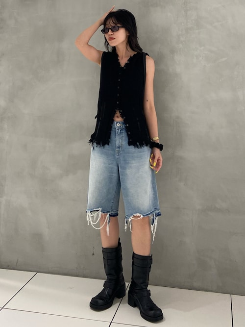 SLY デニムパンツ ハーフパンツ セール】THROW RIPPED HALF DENIM PT/BE リップド ハーフ デニム