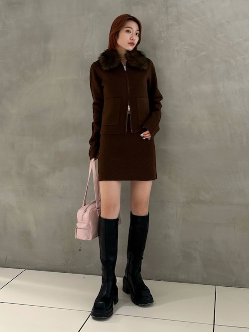 F/FUR COLLAR KNIT TOPS フェイクファー カラー ニット トップス 秋服 冬服