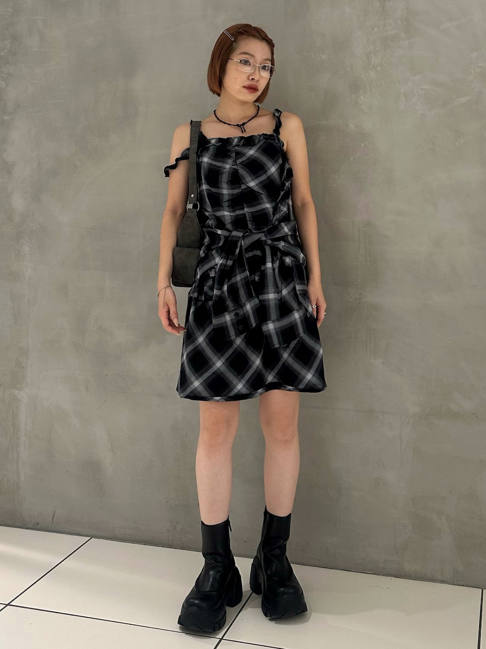 SLY（スライ）の「CHECK KNOT DETAIL SH チェック タックド ディテール