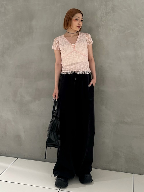 tシャツ V/N VELOURS TAPE LACE TOPS ヴイネック ベロア テープ レース トップス 夏服 半袖 レディース V/N VELOURS TAPE LACE TOPS ヴイネック ベロア テープ レース