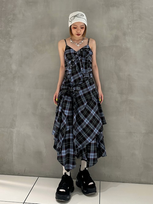 アシンメトリー 編み上げ リブニット ロングワンピース アシンメトリー 編み上げ リブニット ロングワンピース