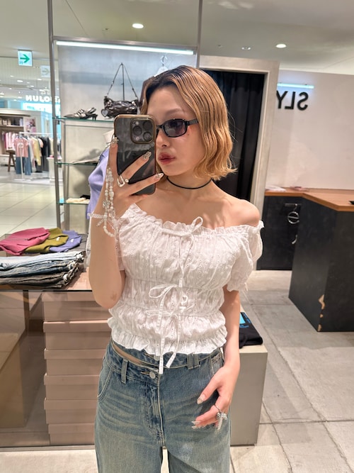 SLY COTTON LACE PUFF SLEEVE トップス　ホワイト SLY | COTTON LACE PUFF SLEEVE トップス (シャツ・ブラウス