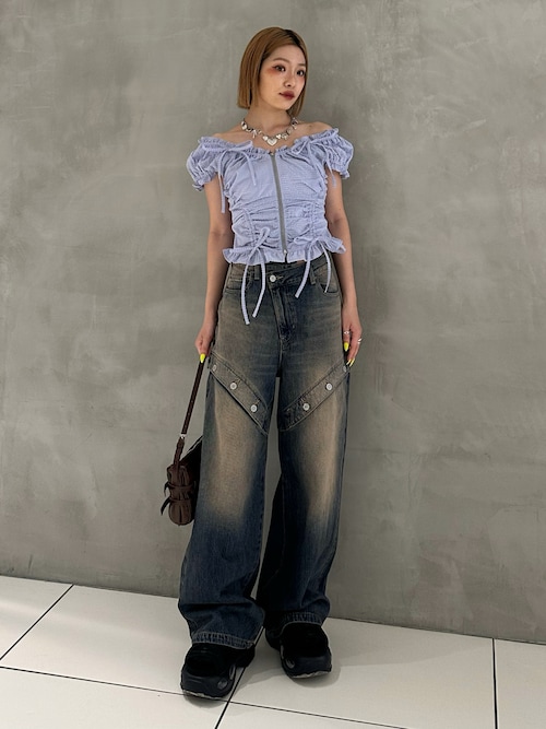 FRONTZIP 2WAY TOPS フロントジップ 2ウェイ トップス 半袖 夏服