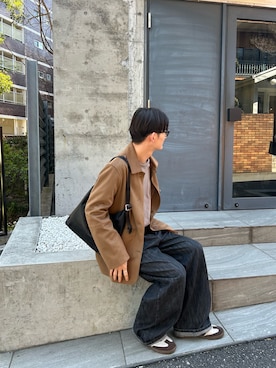 「russet（ラシット）のレザーホーボーバッグ M（ショルダーバッグ、ブラック系）」を使った、kodaさん（メンズ・173cm）の春コーディネート