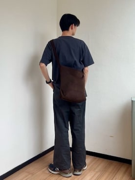 「russet（ラシット）のエコスエードショルダーバッグ（ショルダーバッグ、ブラウン系）」を使った、kodaさん（メンズ・173cm）の夏コーディネート