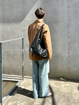 「russet（ラシット）のレザーホーボーバッグ L（ショルダーバッグ、ブラック系）」を使った、kodaさん（メンズ・173cm）の春コーディネート