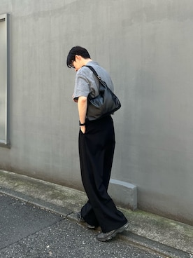 「russet（ラシット）のレザーホーボーバッグ M（ショルダーバッグ、ブラック系）」を使った、kodaさん（メンズ・173cm）の夏コーディネート
