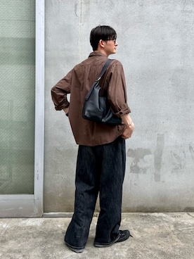 「russet（ラシット）のレザーホーボーバッグ M（ショルダーバッグ、ブラック系）」を使った、kodaさん（メンズ・173cm）の夏コーディネート
