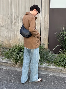 「russet（ラシット）の【名品】ソフトレザーラウンドショルダーバッグ(CE-1326)（ショルダーバッグ、ブラック系）」を使った、kodaさん（メンズ・173cm）の春コーディネート
