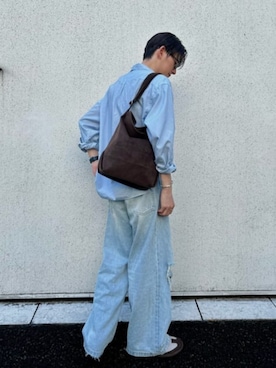 「russet（ラシット）のエコスエードショルダーバッグ（ショルダーバッグ、ブラウン系）」を使った、kodaさん（メンズ・173cm）の夏コーディネート