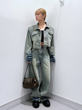 「FOREVER 21（フォーエバー トゥエンティーワン）の【2025SS】オーバーダイGジャン（デニムジャケット）」を使った、aoo008さん（レディース・150cm）の冬コーディネート