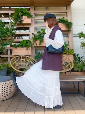 「Samansa Mos2（サマンサ モスモス）のオーバージレ（ベスト、ブラウン系）」を使った、な  こさん（レディース・152cm）の秋コーディネート