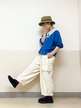 「ブルー x ホワイト」｜な  こさん（レディース・152cm）の秋コーディネート