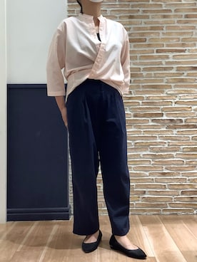 「TOKYO SHIRTS（トウキョウシャツ）の【Pitta Re:)】ふわっとガーゼシャツ オーバーシルエット 七分袖 綿100% レディース カジュアルシャツ（シャツ/ブラウス、オレンジ系）」を使った、BRICK HOUSE シャツ工房 橋本アリオ店さん（レディース・158cm）の夏コーディネート