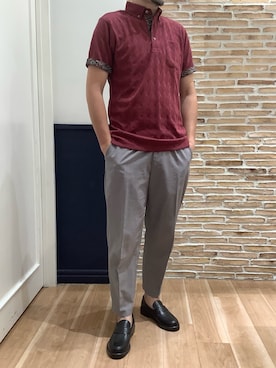 「アイテム（ポロシャツ）」を使った、BRICK HOUSE シャツ工房 橋本アリオ店さん（メンズ・163cm）の夏コーディネート
