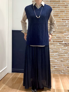 「アイテム（ビジネスシャツ、ブラウン系）」を使った、BRICK HOUSE シャツ工房 橋本アリオ店さん（レディース・163cm）の秋コーディネート