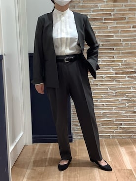 「セットアップスタイル」｜「アイテム（ノーカラージャケット）」を使った、BRICK HOUSE シャツ工房 橋本アリオ店さん（レディース・158cm）の秋コーディネート