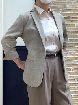 「TOKYO SHIRTS（トウキョウシャツ）の【超形態安定】 形態安定ノンアイロン レギュラー 7分袖ビジネスワイシャツ（ビジネスシャツ、ピンク系）」を使った、BRICK HOUSE シャツ工房 橋本アリオ店さん（レディース・158cm）の夏コーディネート