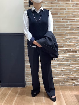 「アイテム（テーラードジャケット、ブルー系）」を使った、BRICK HOUSE シャツ工房 橋本アリオ店さん（レディース・158cm）の秋コーディネート