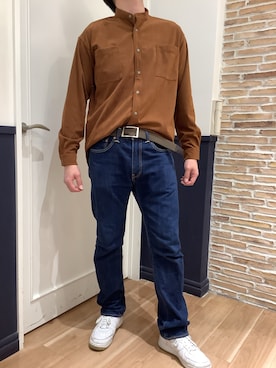 「アイテム（ベルト、グリーン系）」を使った、BRICK HOUSE シャツ工房 橋本アリオ店さん（メンズ・175cm）の冬コーディネート