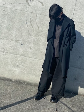 「Yohji Yamamoto（ヨウジヤマモト）のアイテム（トレンチコート）」を使った、千登勢さん（メンズ・165cm）の冬コーディネート