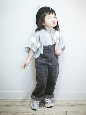 「KANGOL（カンゴール）のアイテム（ハンチング/ベレー帽）」を使った、poisonweiさん（キッズ・90cm）の夏コーディネート