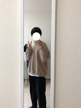 「remer（リメール）のloose layered tank top/ルーズレイヤードタンクトップ（タンクトップ、ホワイト系）」を使った、わらびもちさん（メンズ・169cm）の冬コーディネート