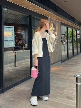「SHENERY（シーナリー）の総針ニットタイトキャミワンピース（ワンピース、ブラック系）」を使った、ONISHI_165cmさん（レディース・165cm）の夏コーディネート