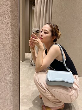 「SHENERY（シーナリー）のペインターデニムパンツ（デニムパンツ、ピンク系）」を使った、ONISHI_165cmさん（レディース・165cm）の夏コーディネート