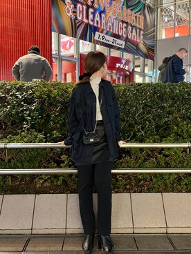 「SHENERY（シーナリー）のレザースカートショートパンツ（スカート、ブラック系）」を使った、ONISHI_165cmさん（レディース・165cm）の冬コーディネート