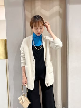 「ロングカーディガン」｜「アイテム（オールインワン・サロペット）」を使った、ONISHI_165cmさん（レディース・165cm）の秋コーディネート