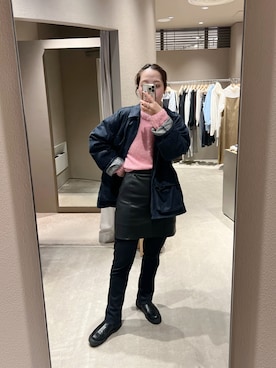 「SHENERY（シーナリー）のレザースカートショートパンツ（スカート、ブラック系）」を使った、ONISHI_165cmさん（レディース・165cm）の冬コーディネート