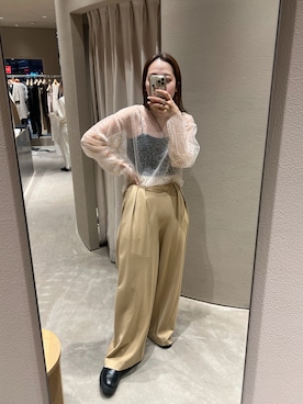 「SHENERY（シーナリー）のタックワイドパンツ（その他パンツ、ベージュ系）」を使った、ONISHI_165cmさん（レディース・165cm）の冬コーディネート