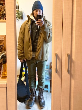 「ニットキャップ」｜「アイテム（その他）」を使った、tomolexさん（メンズ・172cm）の冬コーディネート