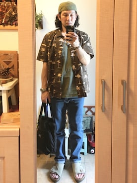 「STEVENSON OVERALL CO.（スティーブンソンオーバーオール）のアイテム（キャップ）」を使った、tomolexさん（メンズ・172cm）の夏コーディネート