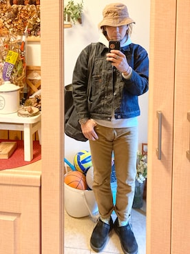 「アイテム（ハット、ブラウン系）」を使った、tomolexさん（メンズ・172cm）の春コーディネート