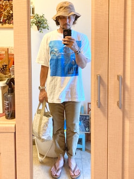 「アイテム（バングル/リストバンド、グリーン系）」を使った、tomolexさん（メンズ・172cm）の夏コーディネート