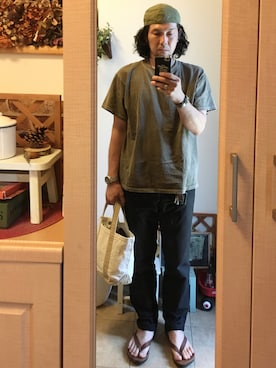 「STEVENSON OVERALL CO.（スティーブンソンオーバーオール）のアイテム（キャップ）」を使った、tomolexさん（メンズ・172cm）の夏コーディネート