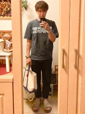 「VINTAGE（ヴィンテージ）のアイテム（トートバッグ）」を使った、tomolexさん（メンズ・172cm）の夏コーディネート