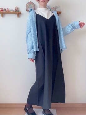 「GU（ジーユー）のアイテム（ワンピース/ドレス、ブラック系）」を使った、sena🧸さん（レディース・152cm）の春コーディネート