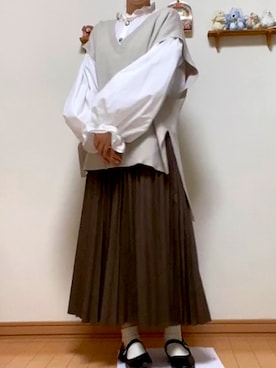 「Samansa Mos2 blue（サマンサモスモスブルー）のアイテム（ベスト）」を使った、sena🧸さん（レディース・152cm）の冬コーディネート