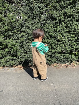 「petit main（プティマイン）のアイテム（サロペット/オーバーオール）」を使った、kotaさん（キッズ・80cm）の秋コーディネート